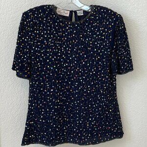 Laurence Kazar New York Beaded Sequins Evening Top
